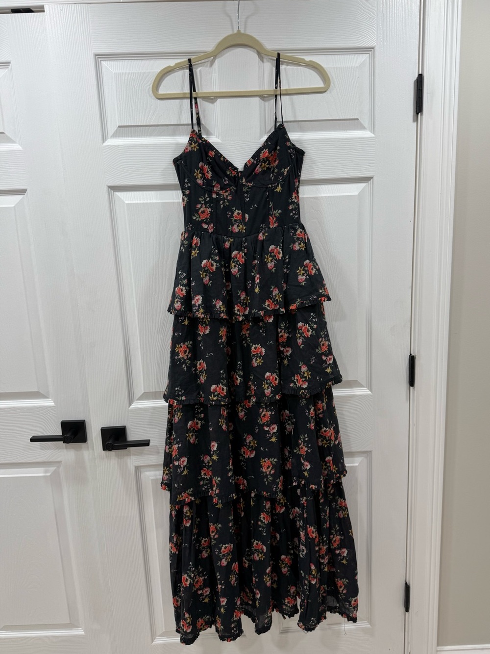 V. Chapman Caterina Black Dainty Floral Corset Maxi Dress Size 4
